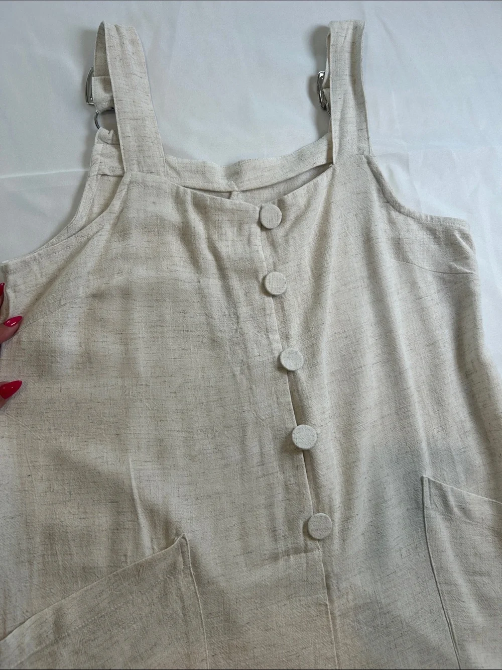 Cream Button-Front Linen Romper - Picture 3 of 4